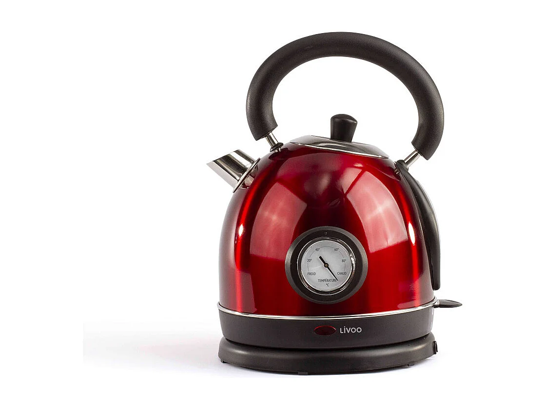 Bouilloire rétro rouge avec thermomètre 1800W