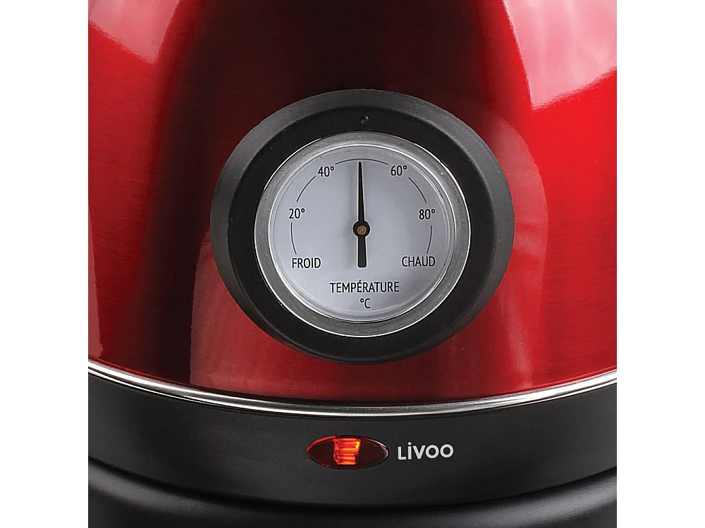 Bouilloire rétro rouge avec thermomètre 1800W