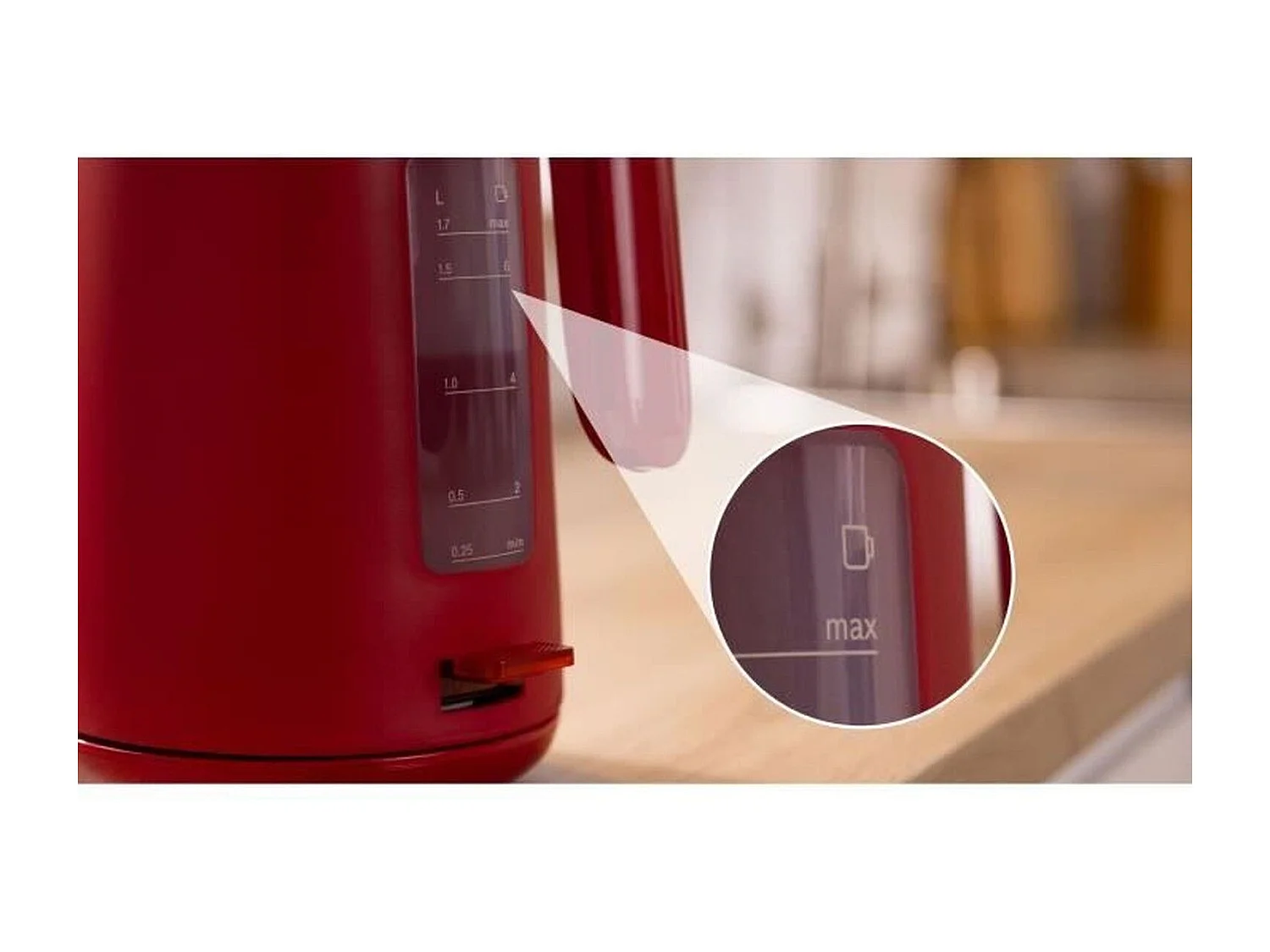 Hervidor MyMoment - Rojo mate - Indicador de taza - Nivel de agua visible