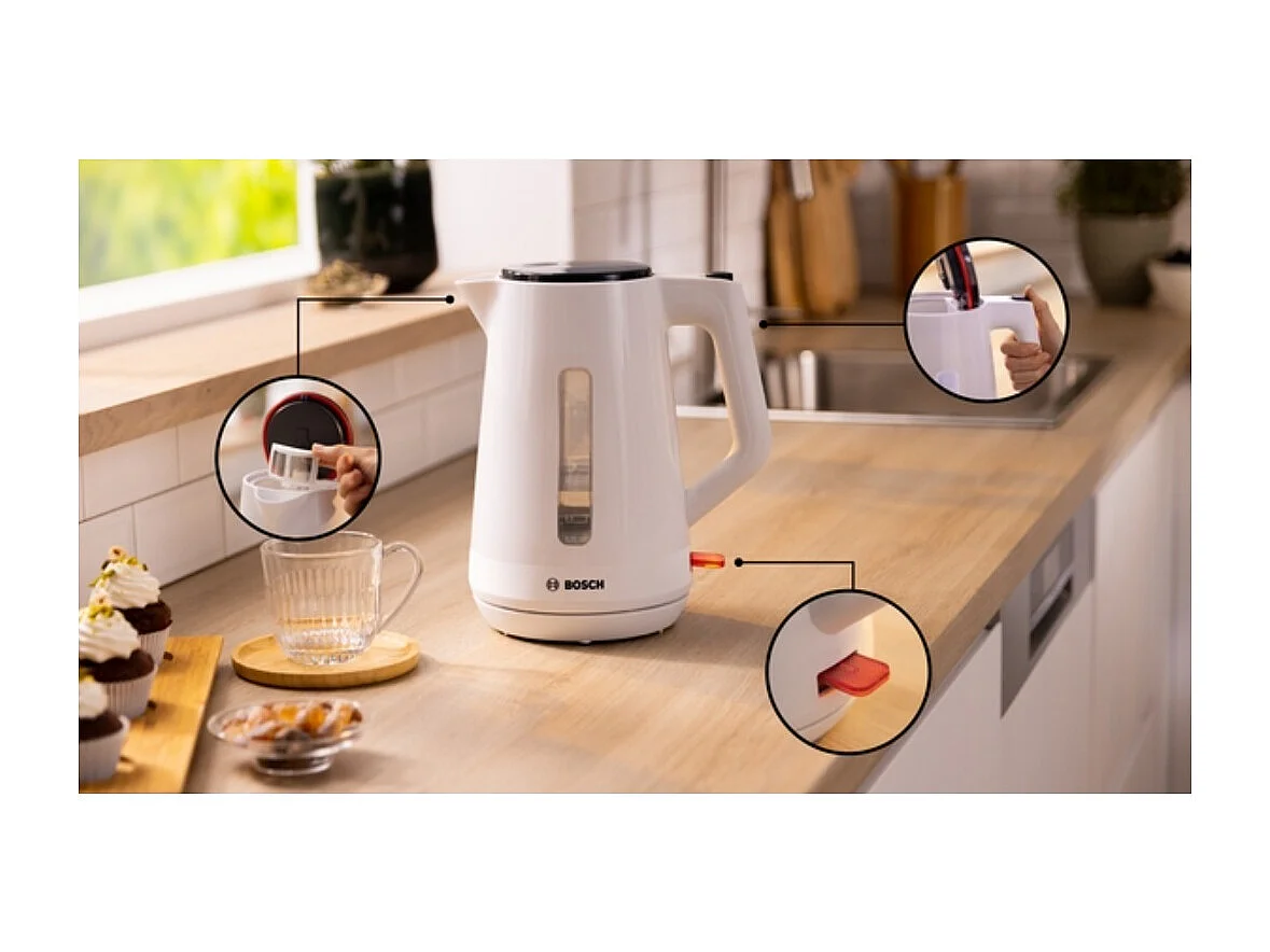 Hervidor MyMoment - Blanco 1,7 L - Base giratoria 360° - Almacenamiento del cable - 3 funciones de seguridad automáticas