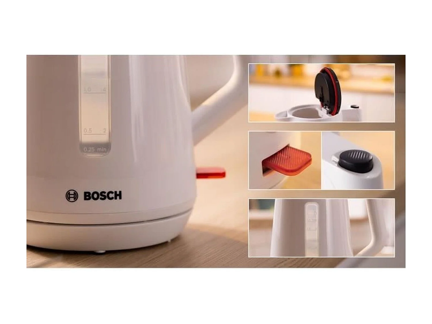 Hervidor MyMoment - Blanco 1,7 L - Base giratoria 360° - Almacenamiento del cable - 3 funciones de seguridad automáticas