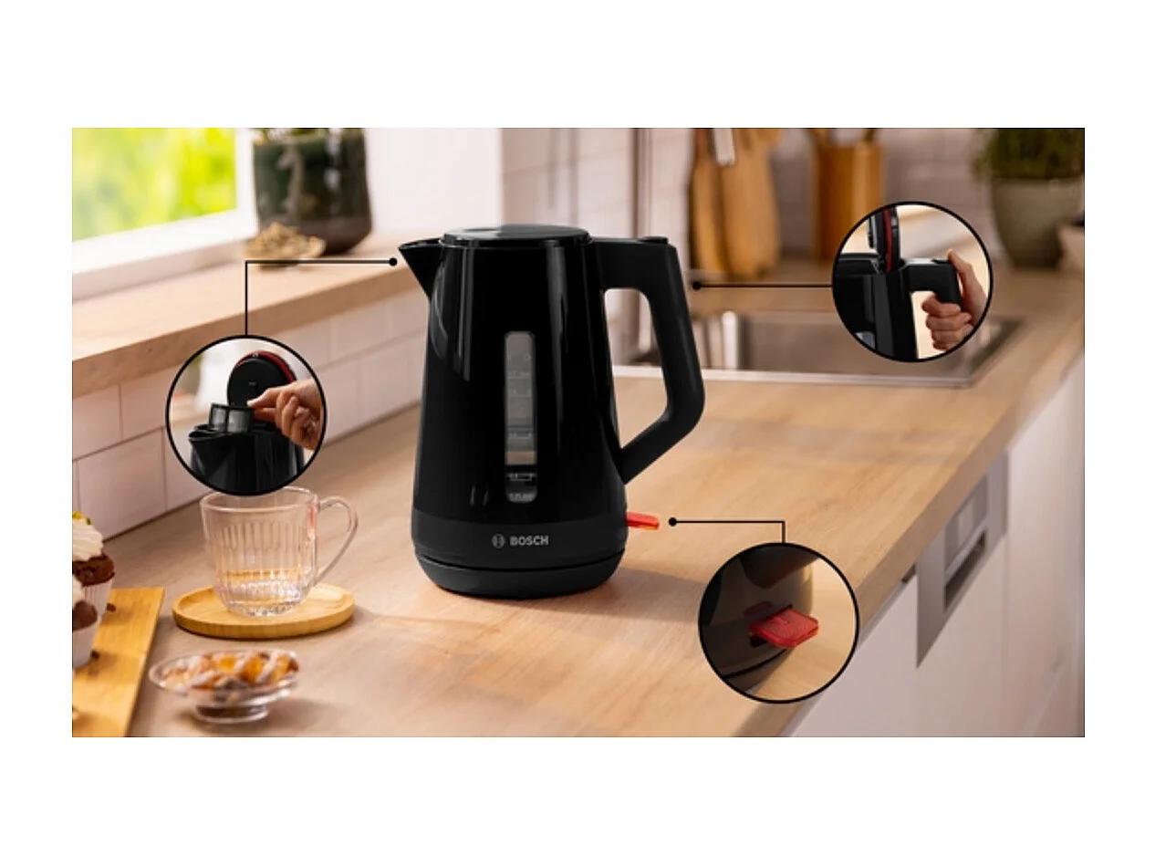 Hervidor MyMoment - Negro - Capacidad de 1,7 L - Base giratoria de 360° - Filtro antical