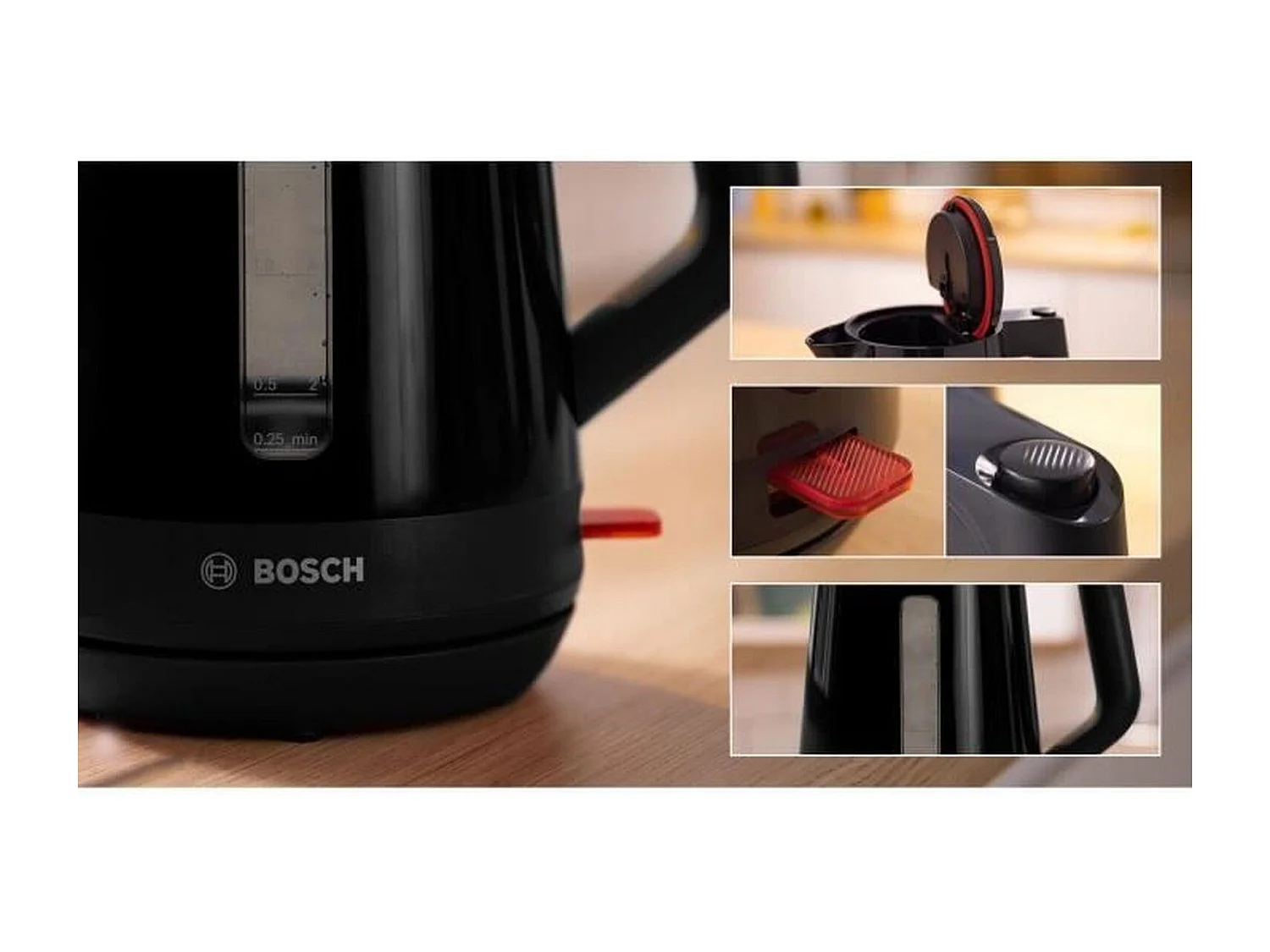 Hervidor MyMoment - Negro - Capacidad de 1,7 L - Base giratoria de 360° - Filtro antical