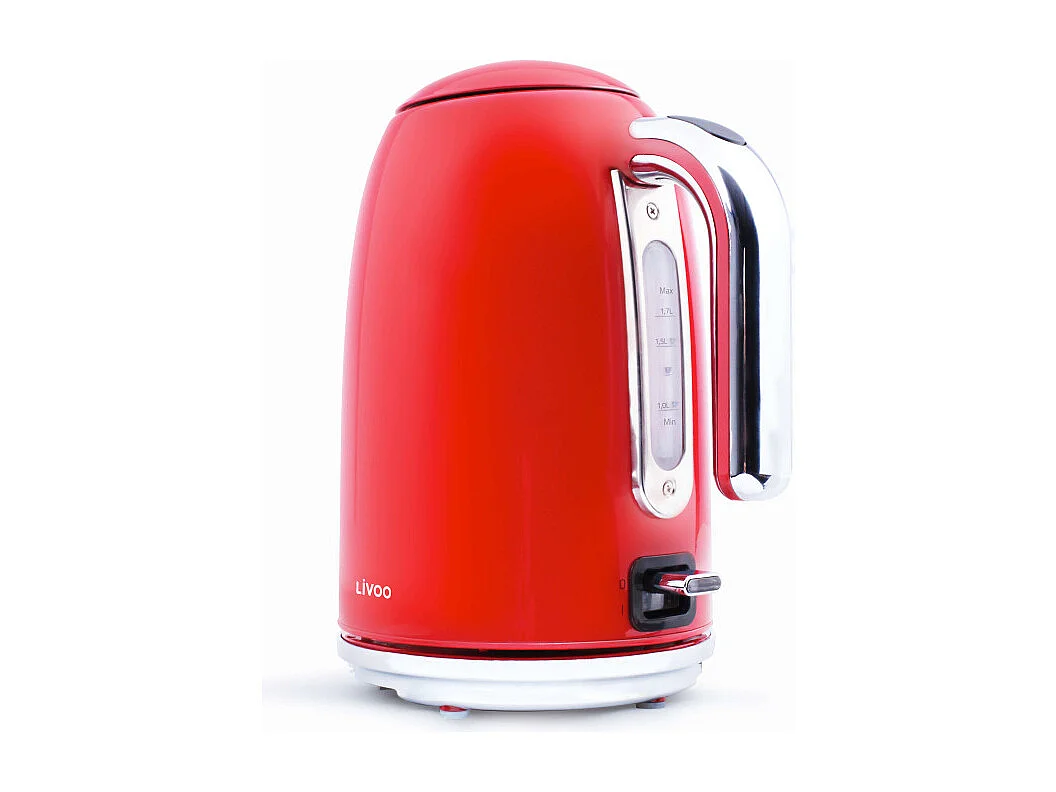 Bollitore elettrico retrò rosso 1,7L in acciaio inox senza filo 2200W con filtro anticalcare e spegnimento automatico