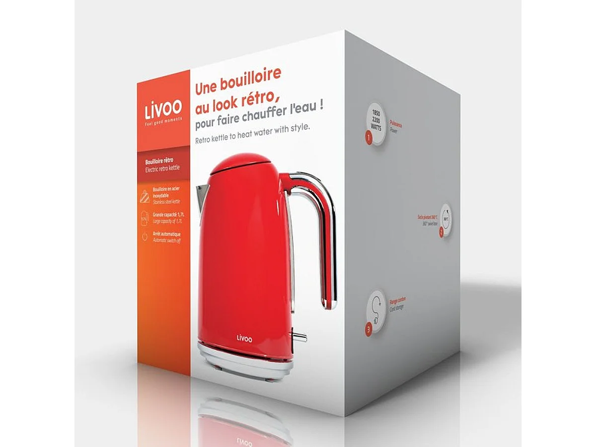 Bouilloire design Rétro rouge 1.7L