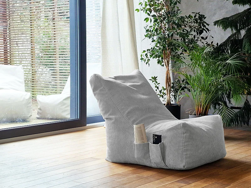 EVA pouf roire velours côtelé gris