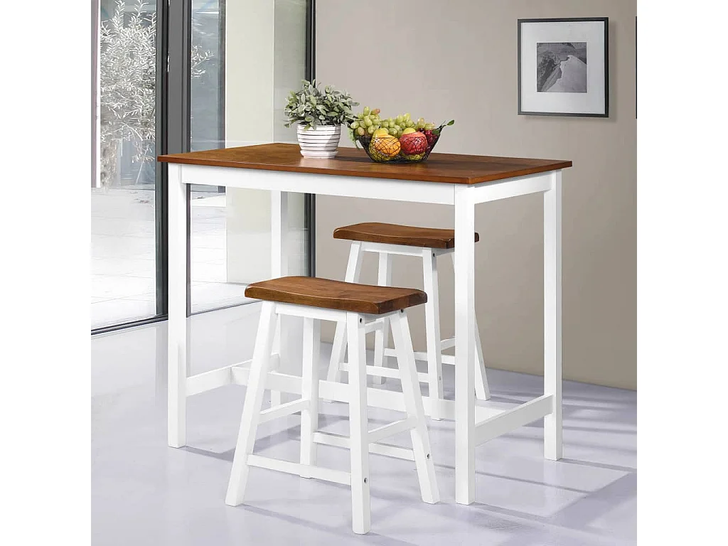 Table de bar et tabouret 3 pcs Bois massif