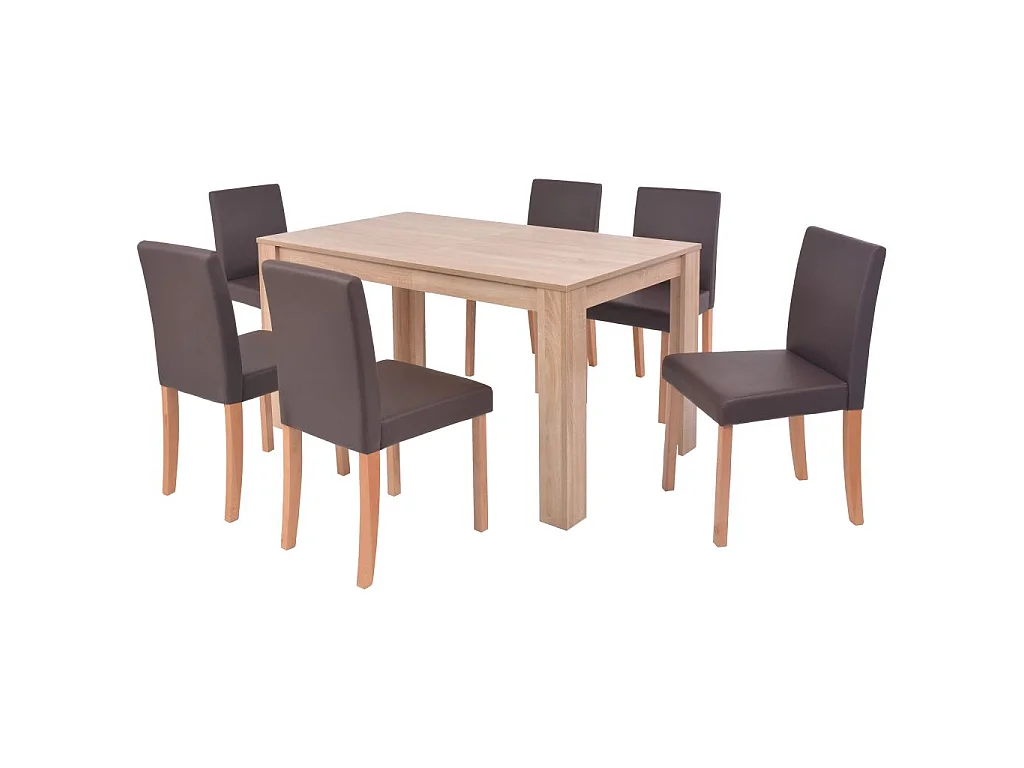 Table et chaises 7 pcs Cuir synthétique Chêne Marron