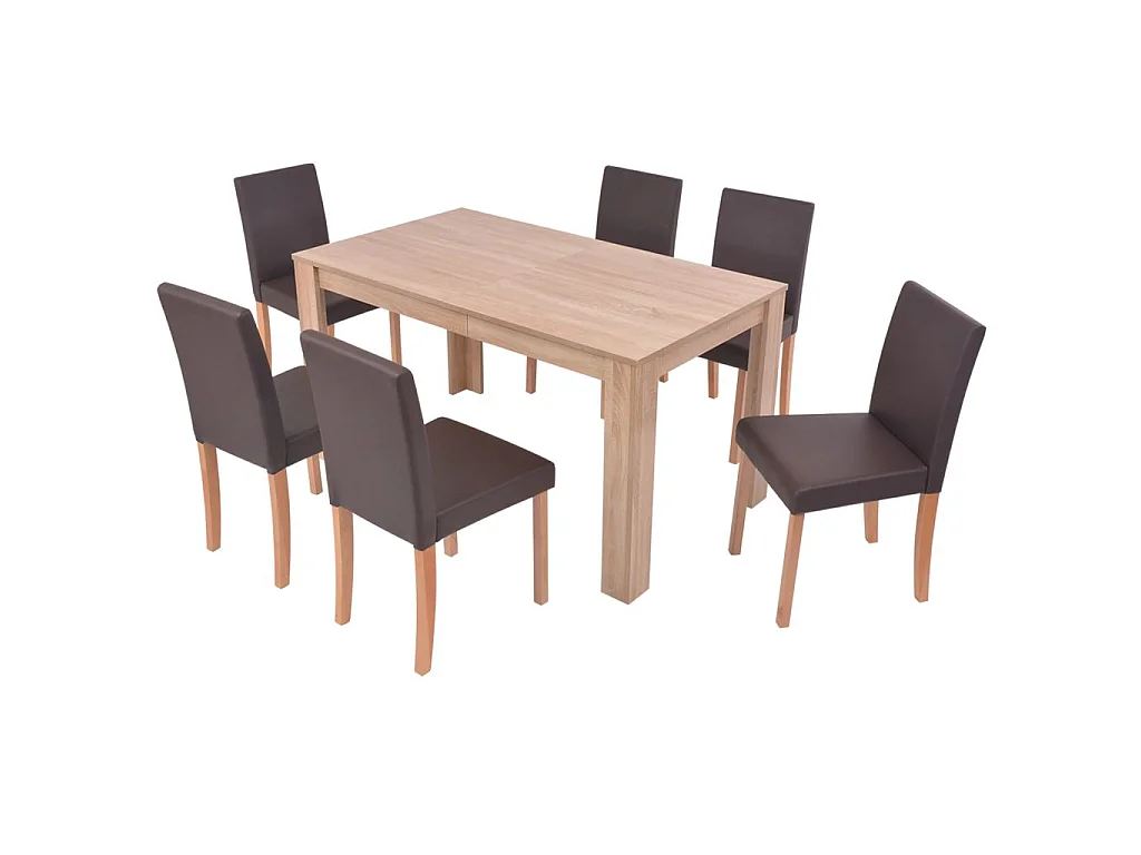 Table et chaises 7 pcs Cuir synthétique Chêne Marron