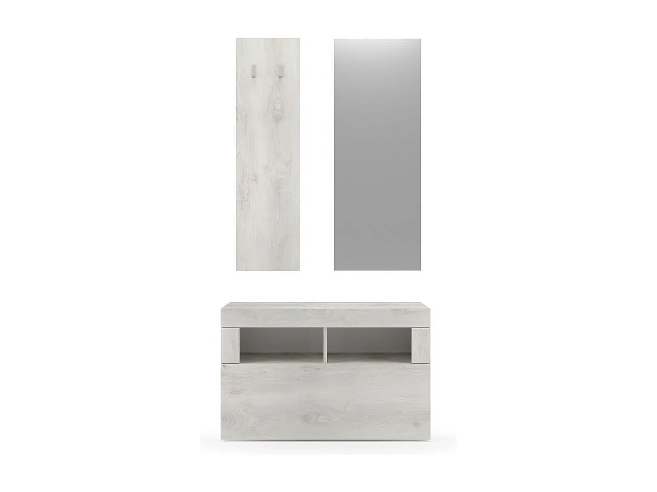 Ensemble de meubles d'entrée, collection ISORA, coloris chêne blanc