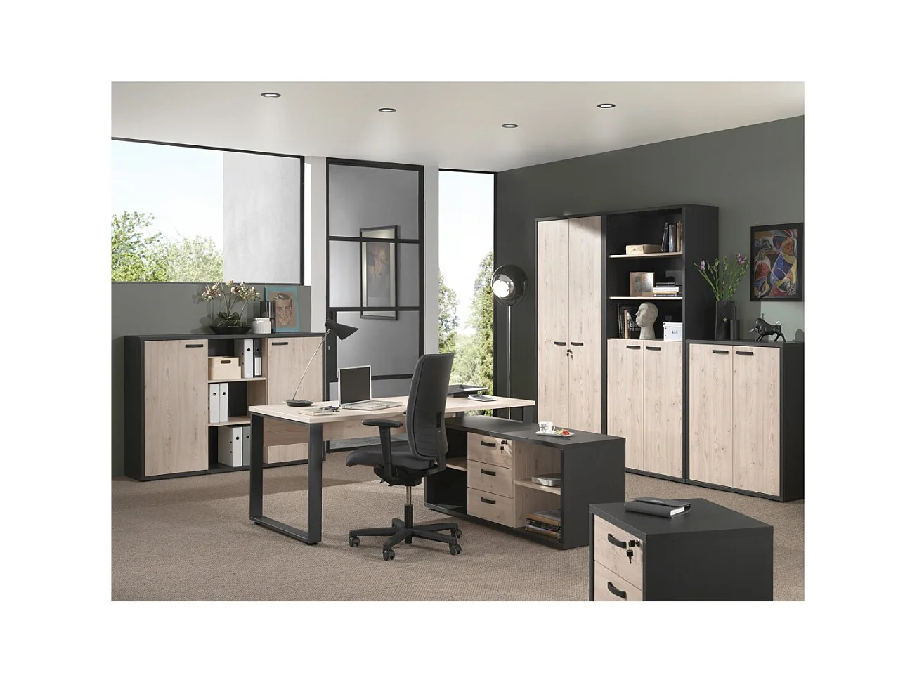 Caisson de rangement bureau 3 tiroirs Chêne et Noir | Collection DEPÉ | Meublorama