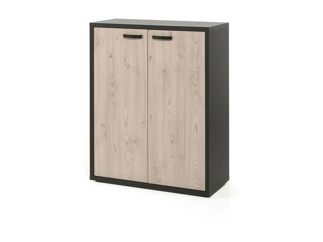 Meuble de rangement bureau DEPÉ – 2 portes – Chêne clair et Noir