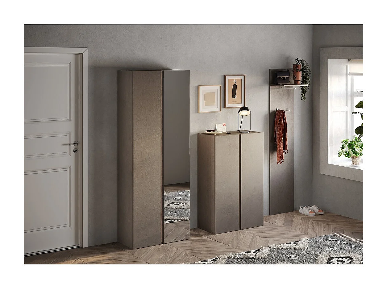 Opbergkast met 2 deuren 1 spiegel met 8 verstelbare planken, collectie KEY, kleur bruin en eiken