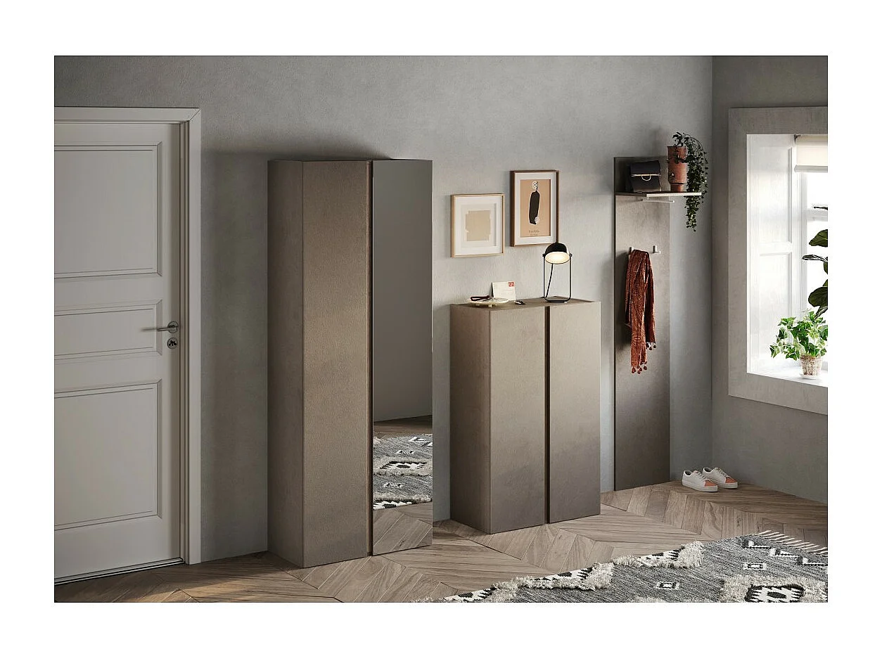 Opbergkast met 2 deuren 1 spiegel met 8 verstelbare planken, collectie KEY, kleur bruin en eiken