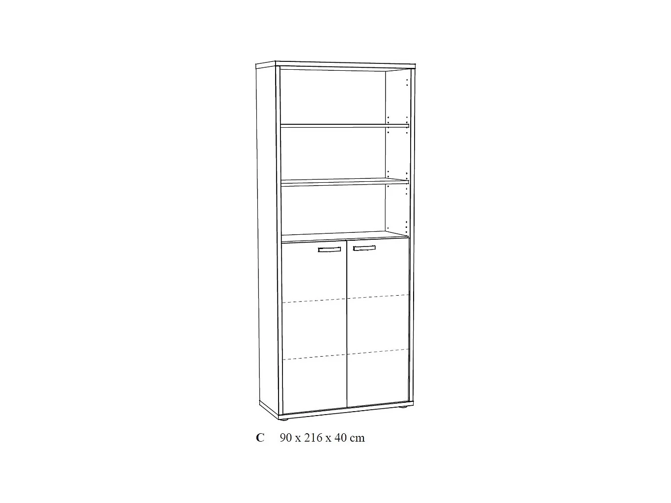 Bibliothèque de bureau DEPÉ – 2 portes et étagères – Chêne clair et Noir – L90 x H216 x P40 cm