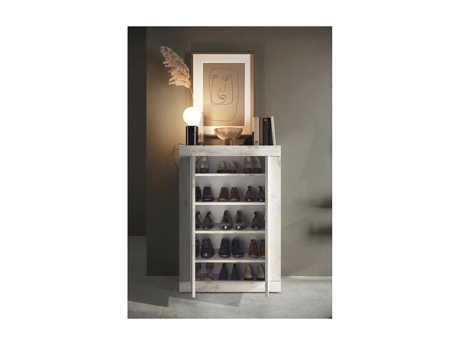 Schuhschrank, Kollektion ISORA, Farbe Weiß-Eiche