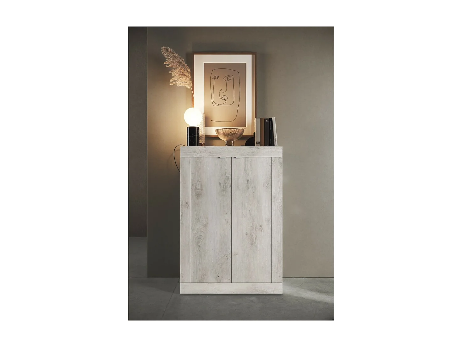 Schuhschrank, Kollektion ISORA, Farbe Weiß-Eiche