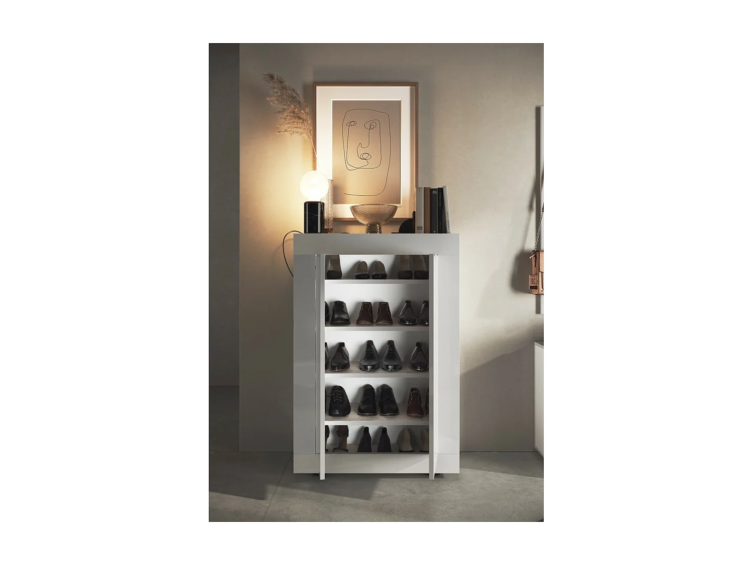 Mobile per scarpe, collezione ISORA, colore bianco lucido laccato