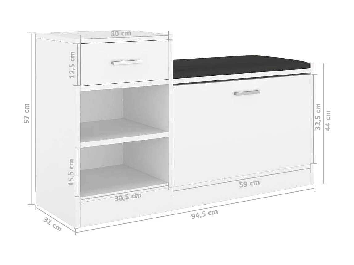 Schoenenbank 94,5x31x57 cm bewerkt hout wit