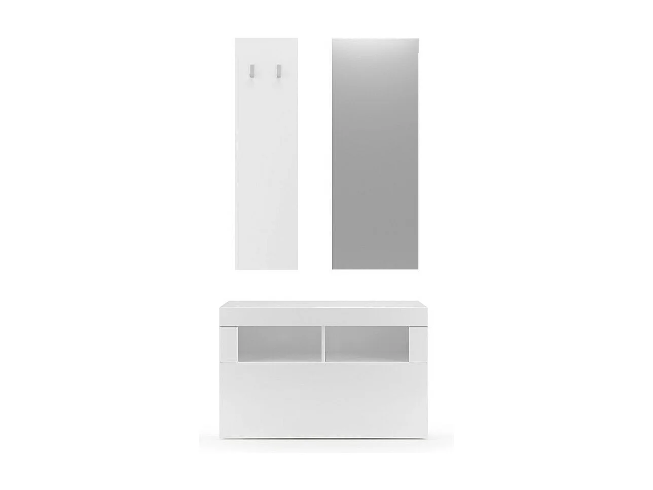 Ensemble de meubles d'entrée, collection ISORA, coloris blanc brillant laqué