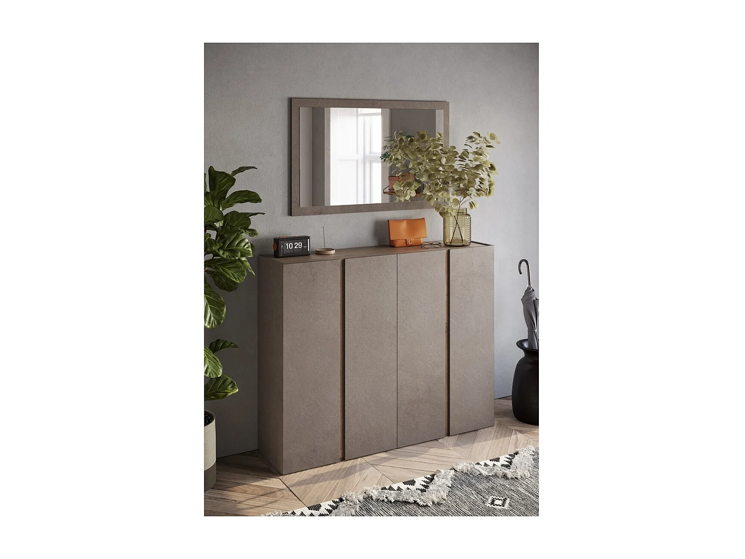 Meuble de rangement 4 portes 10 étagères réglables, collection KEY, coloris marron et chêne