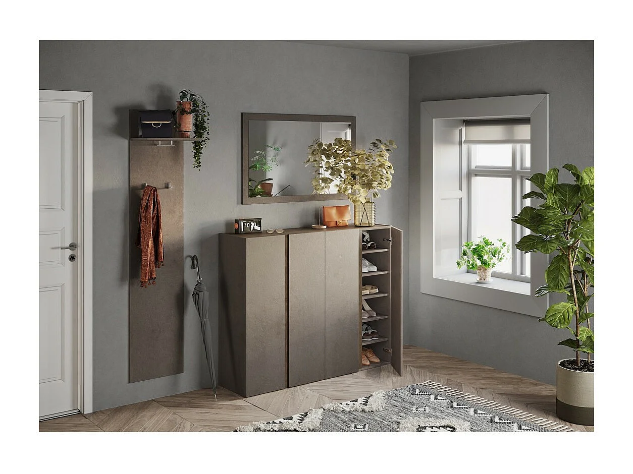 Meuble de rangement 4 portes 10 étagères réglables, collection KEY, coloris marron et chêne