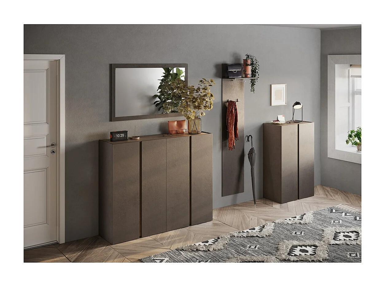 Meuble de rangement 4 portes 10 étagères réglables, collection KEY, coloris marron et chêne