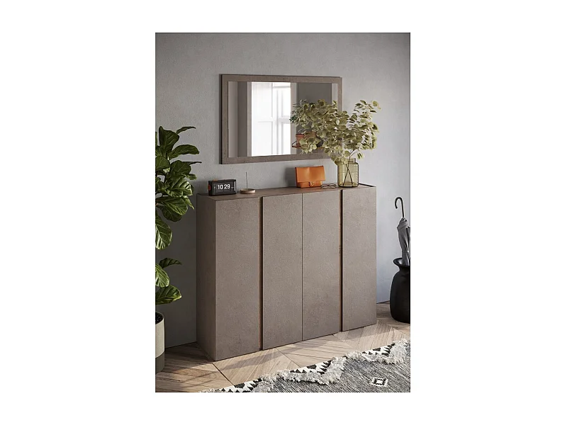 Mobile contenitore con 4 ante e 10 ripiani regolabili, collezione KEY, colore marrone e rovere.