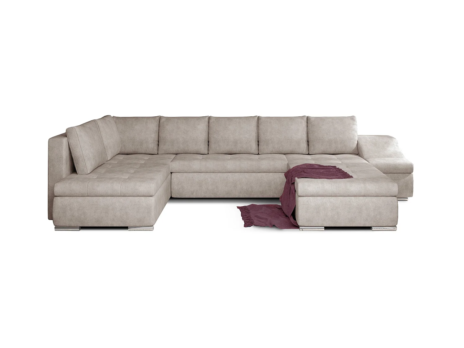 Canapé panoramique convertible tissu beige clair Jonaz 340cm-Méridienne A gauche