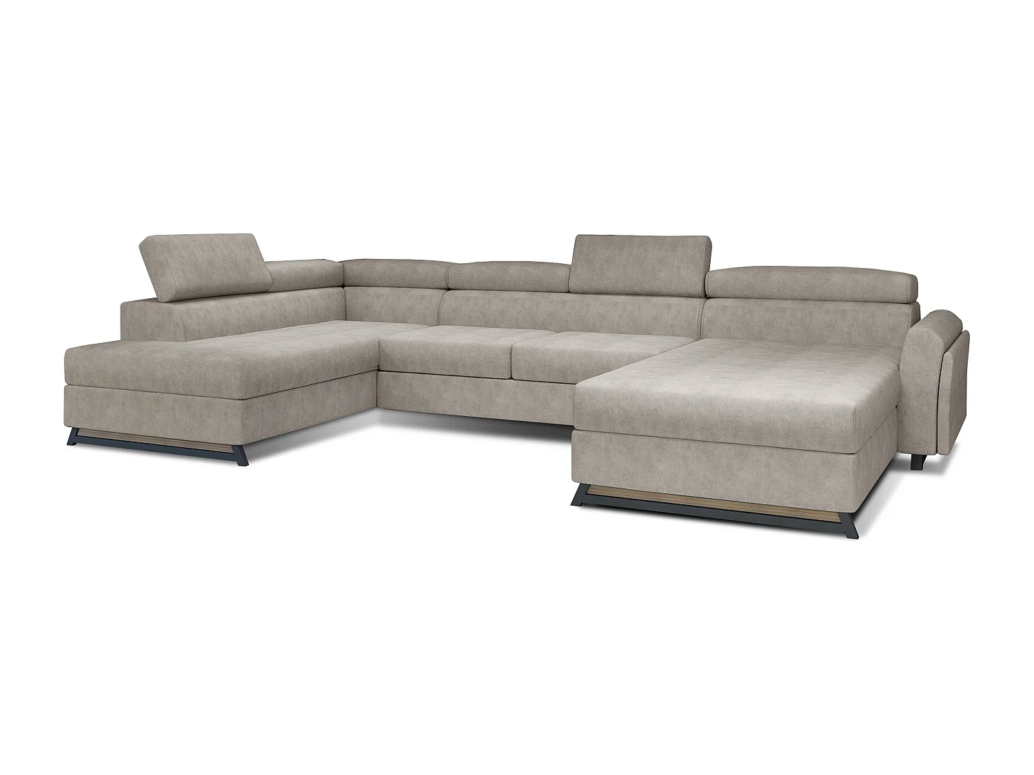 Grand canapé panoramique convertible tissu beige avec coffre Konba 370cm-Coffre de rangement à gauche