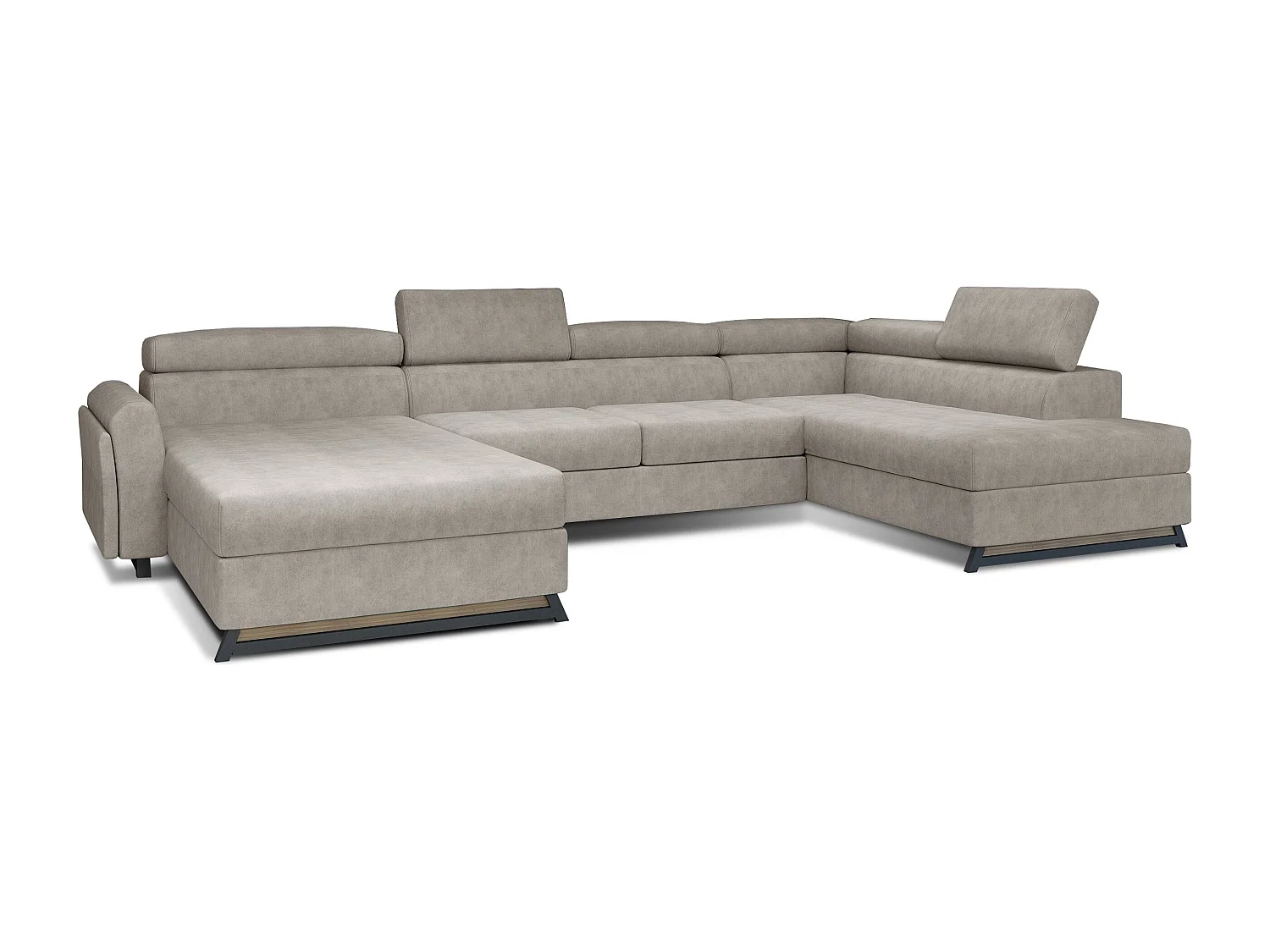 Grand canapé panoramique convertible tissu beige avec coffre Konba 370cm-Coffre de rangement à gauche