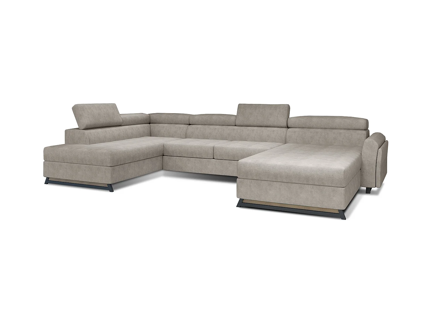 Grand canapé panoramique convertible tissu beige avec coffre Konba 370cm-Coffre de rangement à gauche