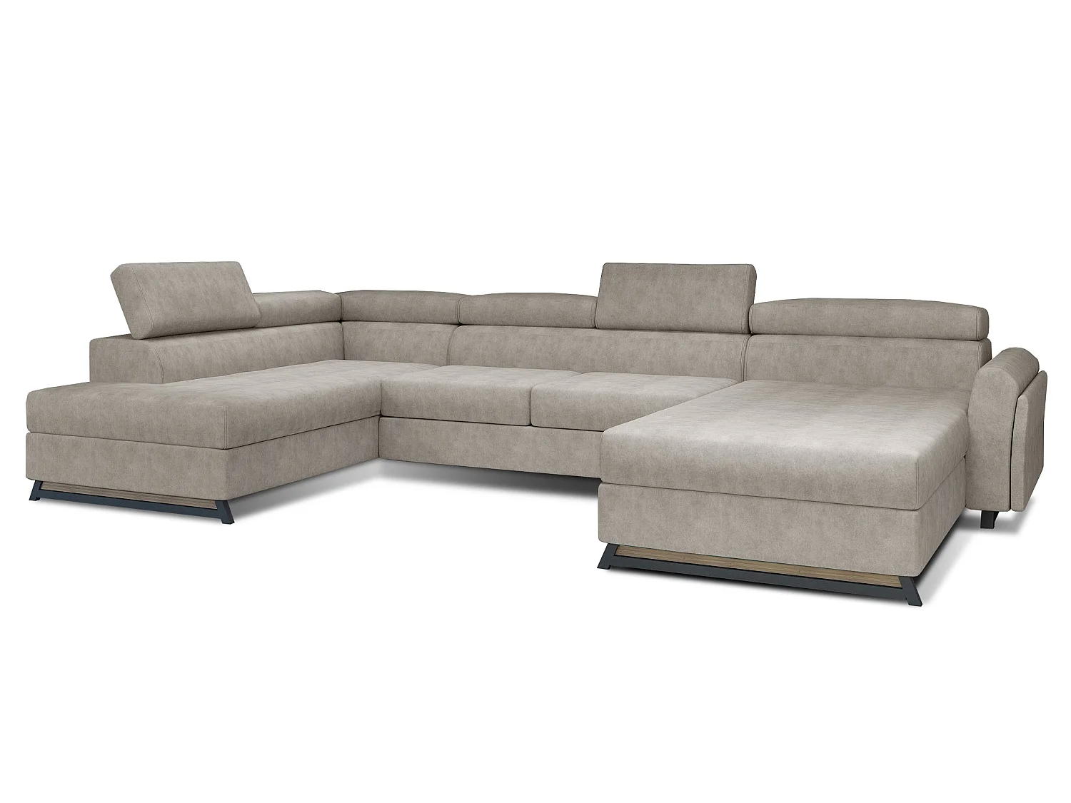 Grand canapé panoramique convertible tissu beige avec coffre Konba 370cm-Coffre de rangement à gauche