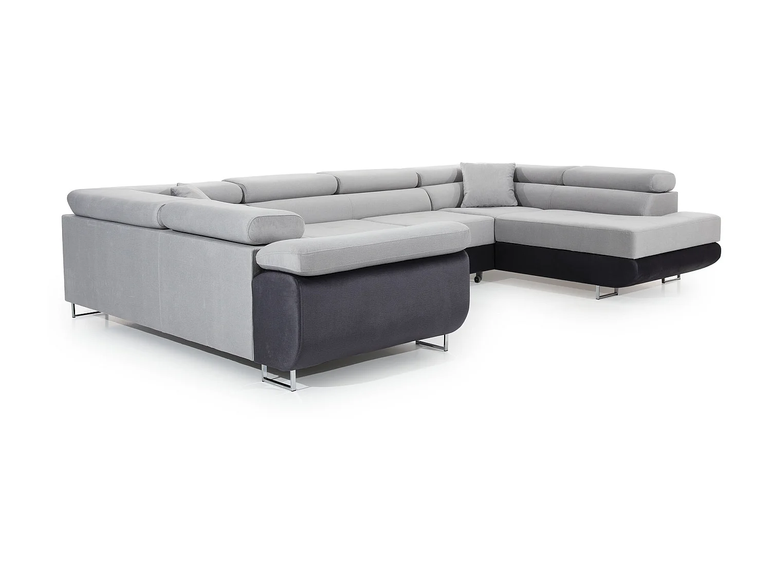 Canapé convertible U droit tissu gris foncé et simili blanc avec coffre de rangement Tovy 340cm