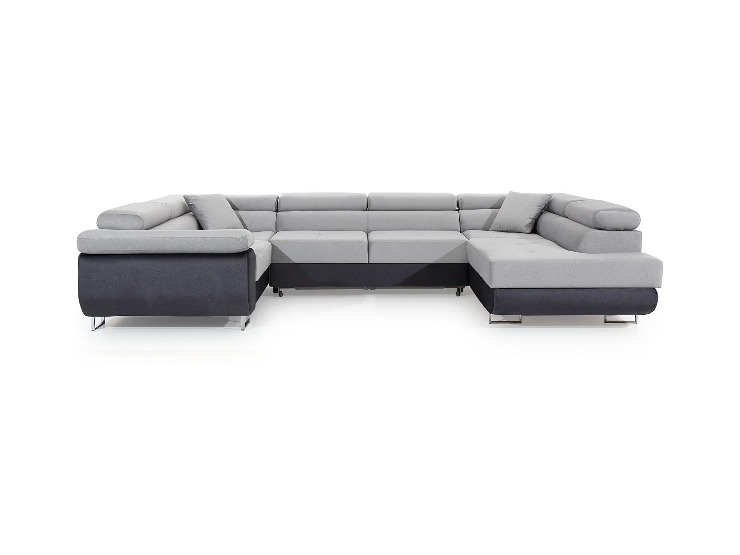 Canapé convertible U droit tissu gris foncé et simili blanc avec coffre de rangement Tovy 340cm