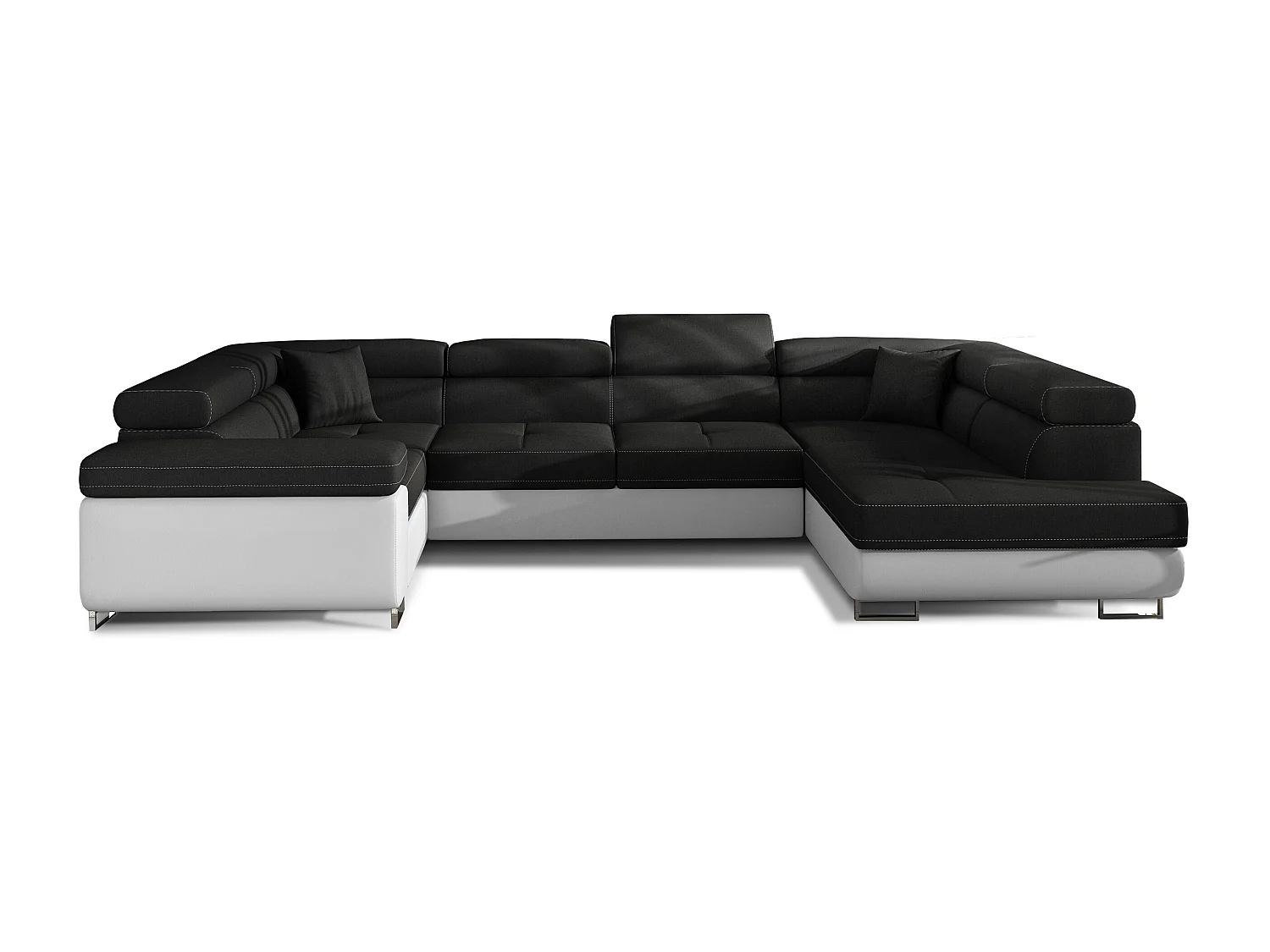 Canapé convertible U droit tissu noir et simili blanc avec coffre de rangement Tovy 340cm