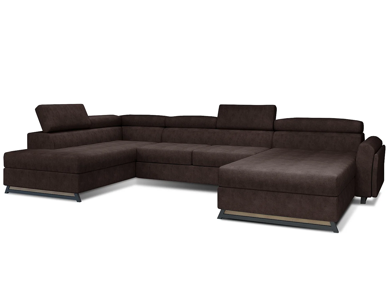 Grand canapé panoramique convertible tissu marron avec coffre Konba 370cm-Coffre de rangement à gauche
