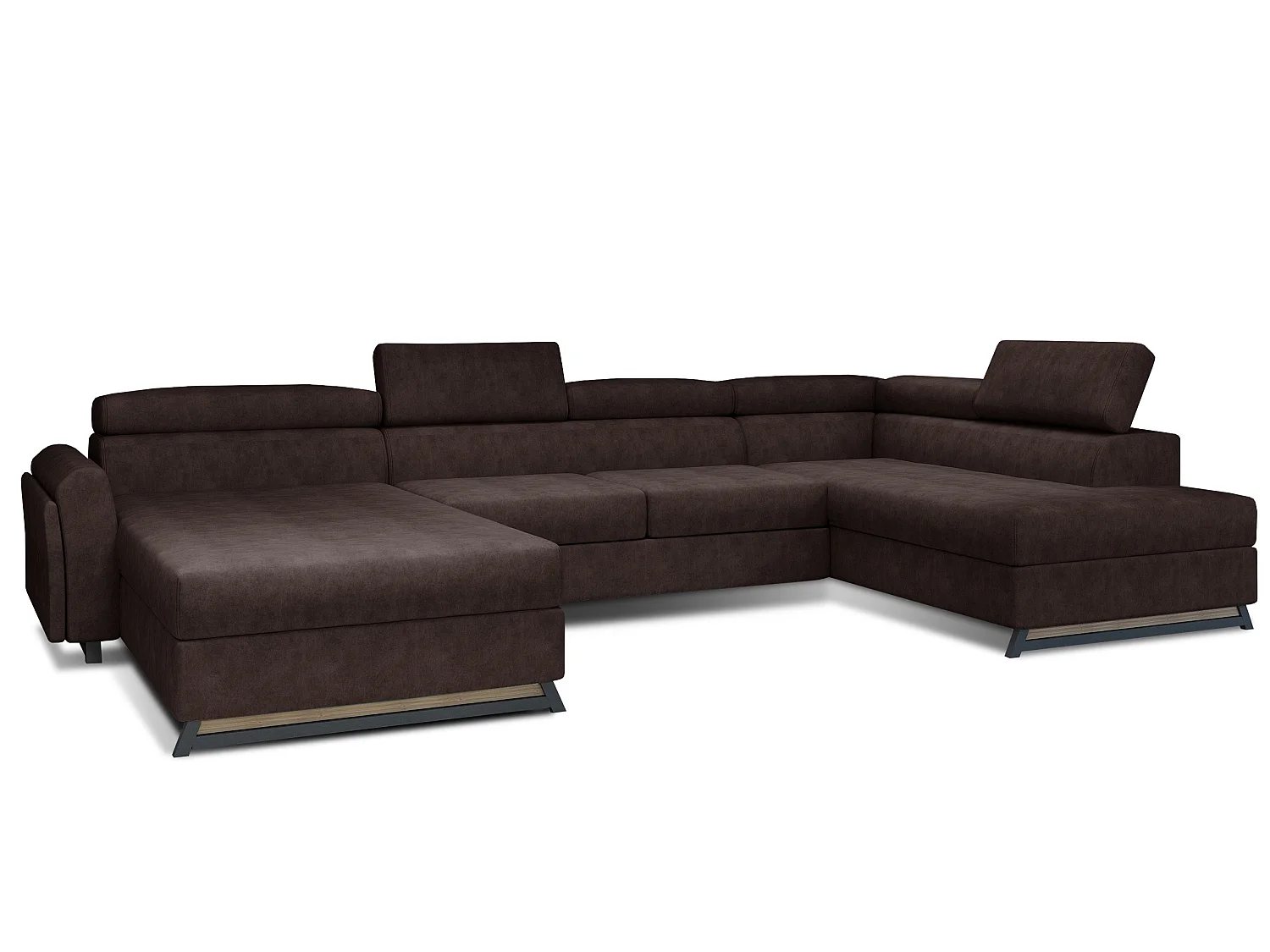 Grand canapé panoramique convertible tissu marron avec coffre Konba 370cm-Coffre de rangement à gauche