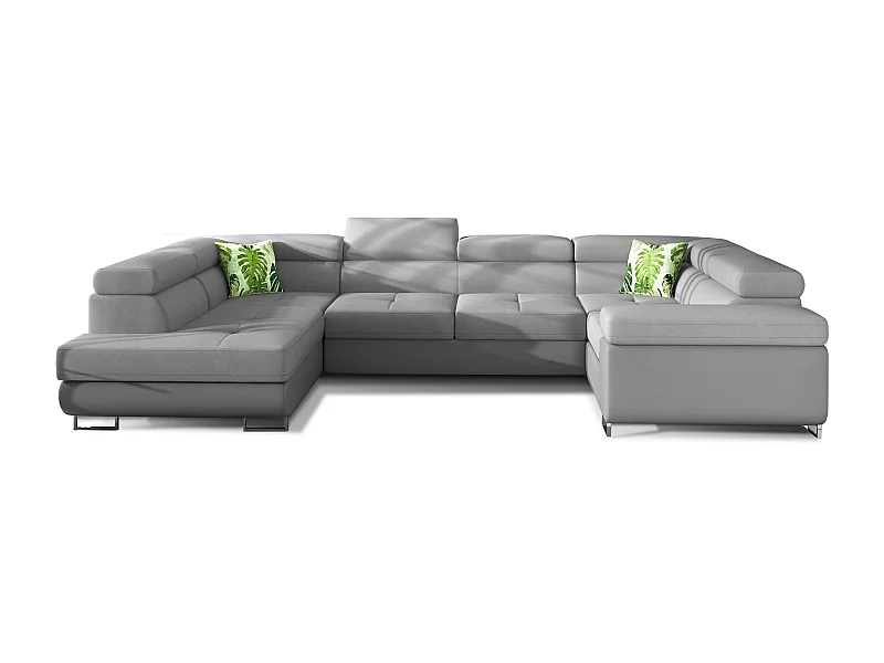 Canapé convertible U gauche tissu et simili gris avec coffre de rangement Tovy 340cm