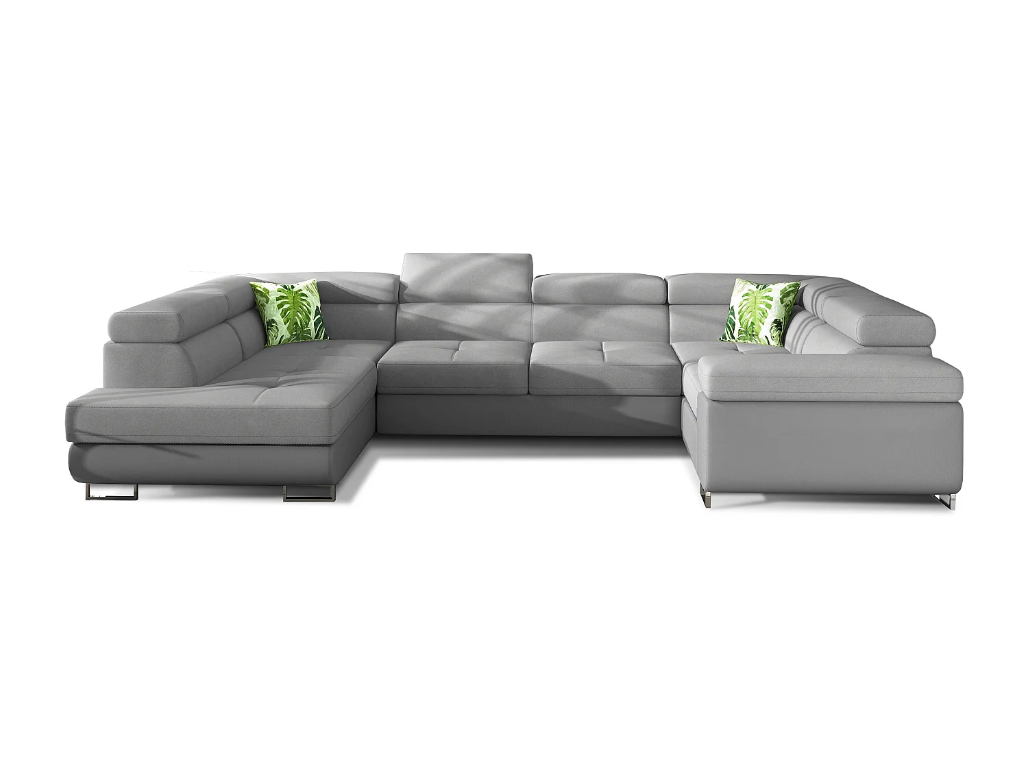 Linker U slaapbank in grijze stof en imitatie met Tovy opbergdoos 340 cm