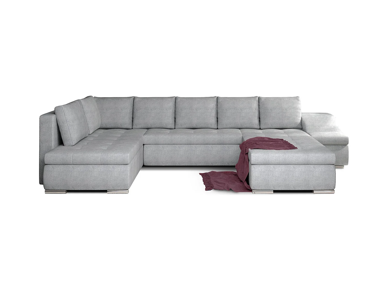 Canapé panoramique convertible tissu gris clair Jonaz 340cm-Méridienne A droite