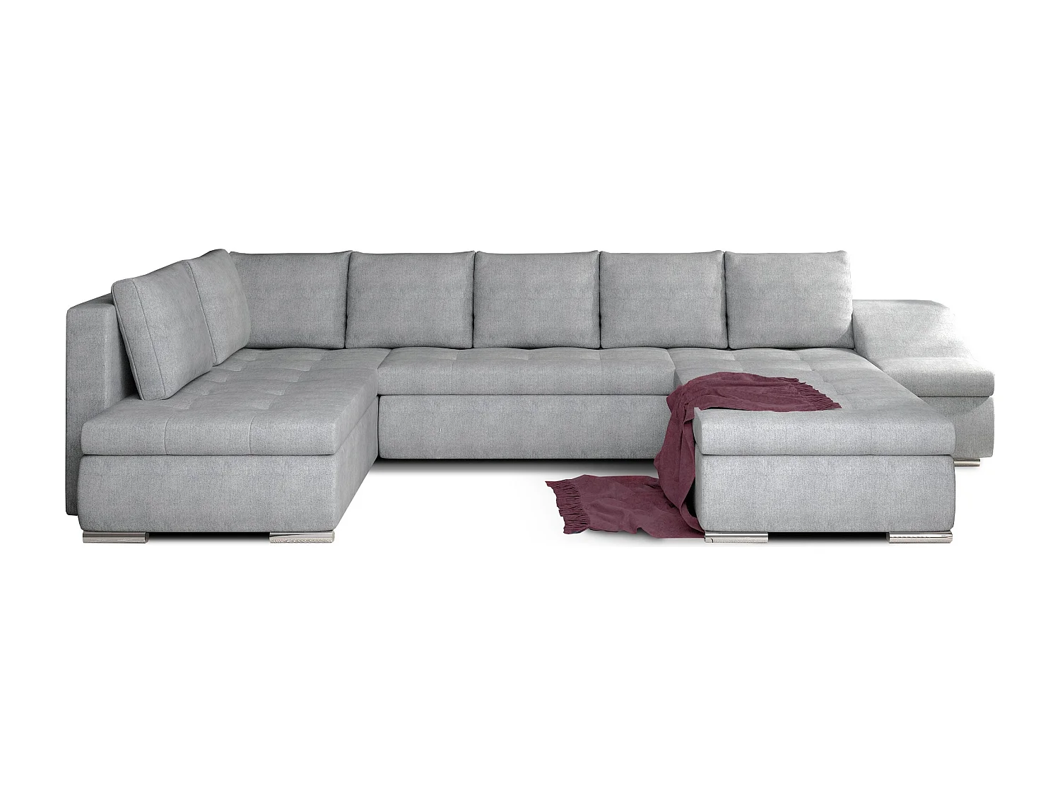 Canapé panoramique convertible tissu gris clair Jonaz 340cm-Méridienne A droite