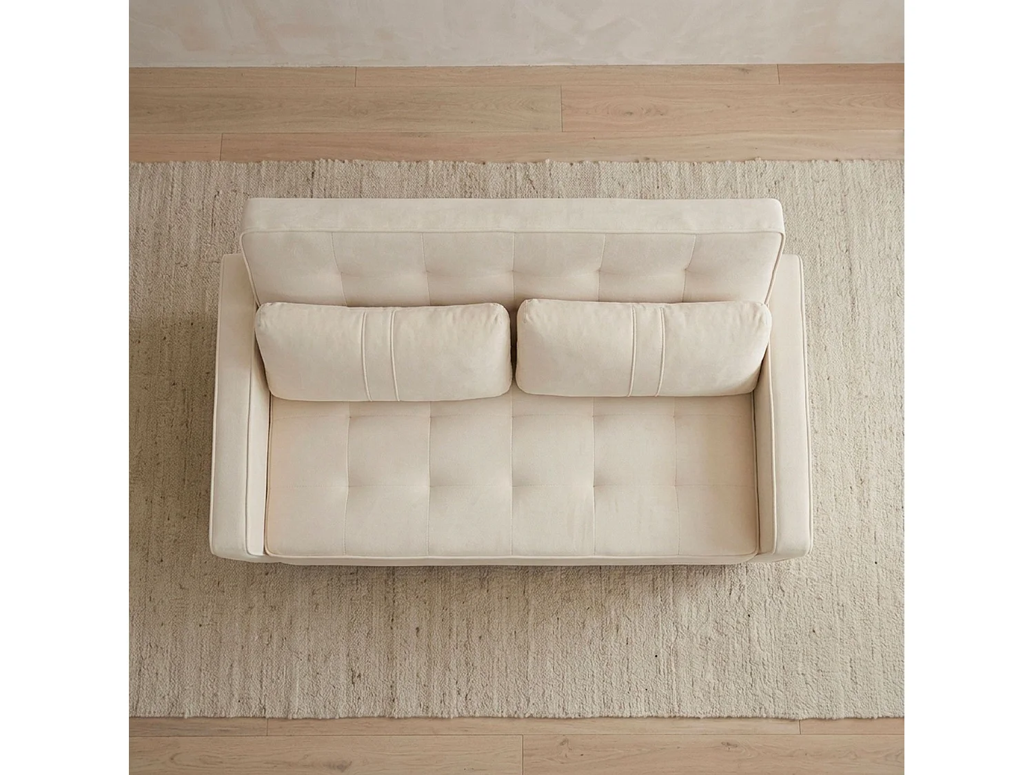 Canapé convertible 2 places en velours beige KOMARIA