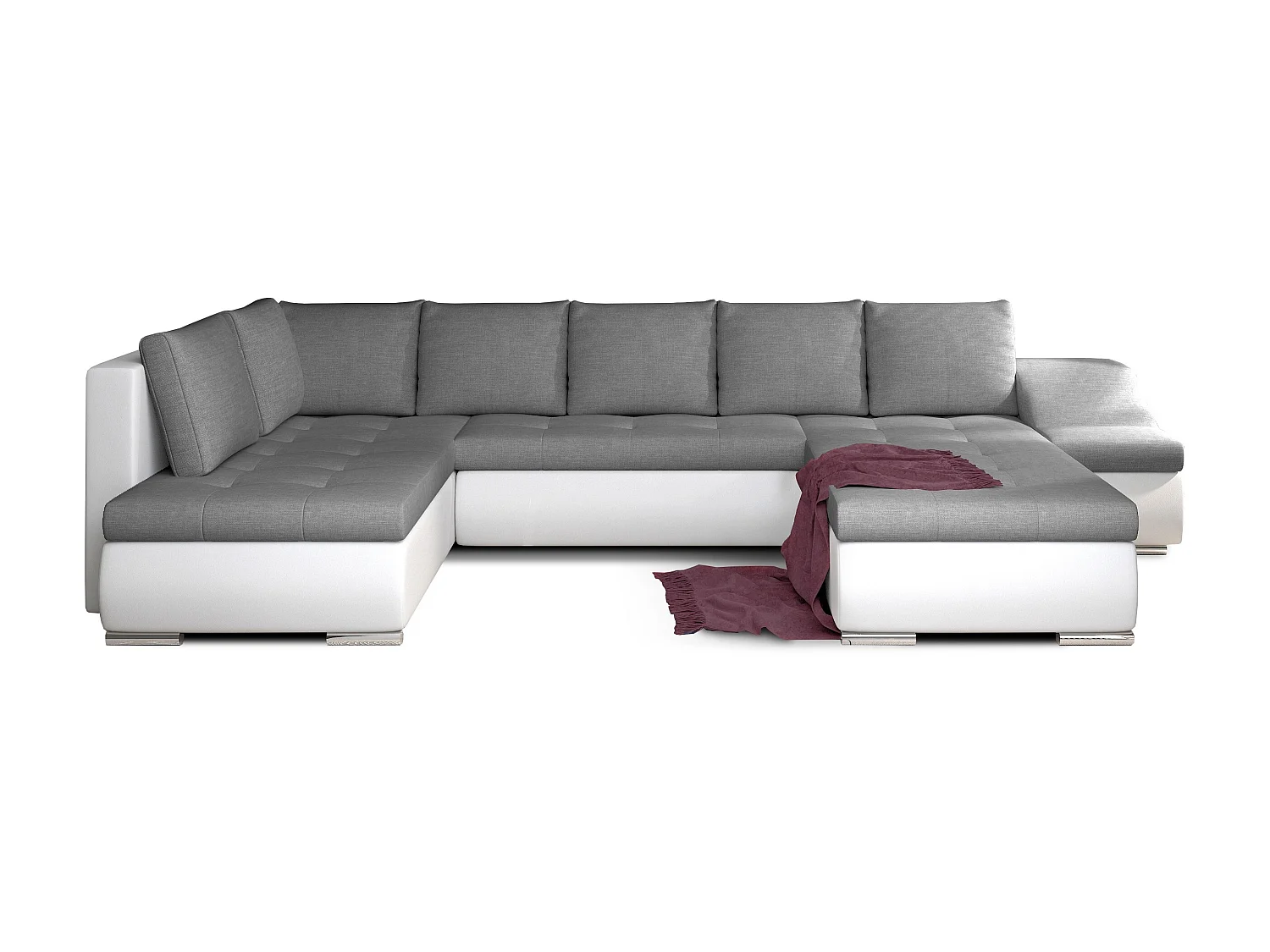 Canapé panoramique convertible tissu gris et simili cuir blanc Jonaz 340cm-Méridienne A gauche
