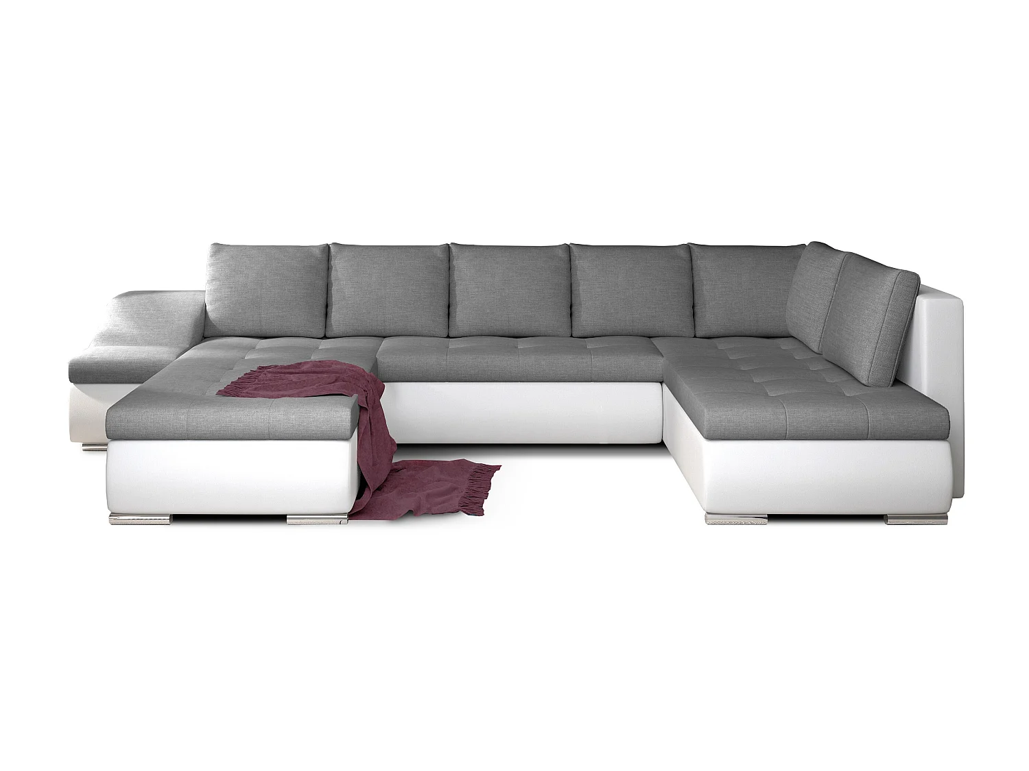 Canapé panoramique convertible tissu gris et simili cuir blanc Jonaz 340cm-Méridienne A gauche