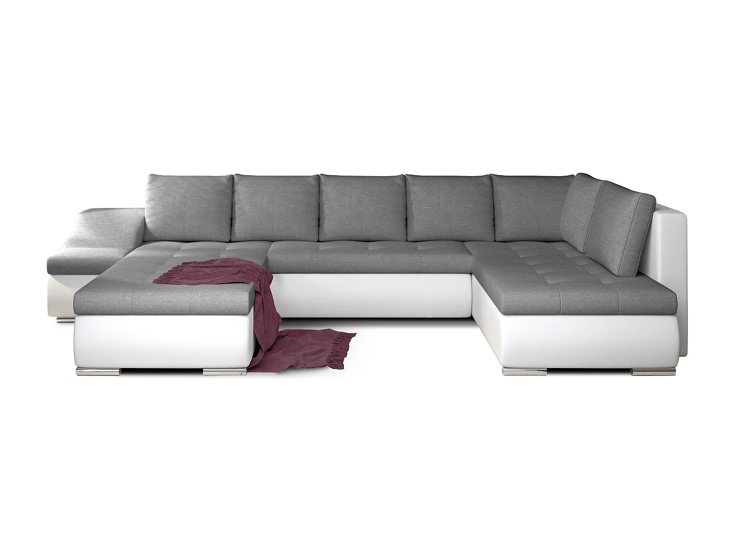 Canapé panoramique convertible tissu gris et simili cuir blanc Jonaz 340cm-Méridienne A gauche