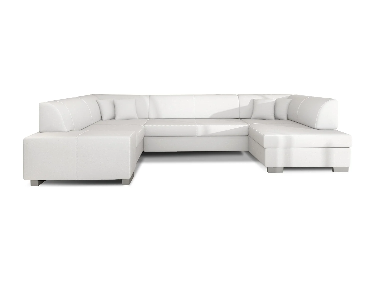 Canapé convertible panoramique simili cuir blanc avec coffre de rangement Houston 320cm-Coffre de rangement à droite