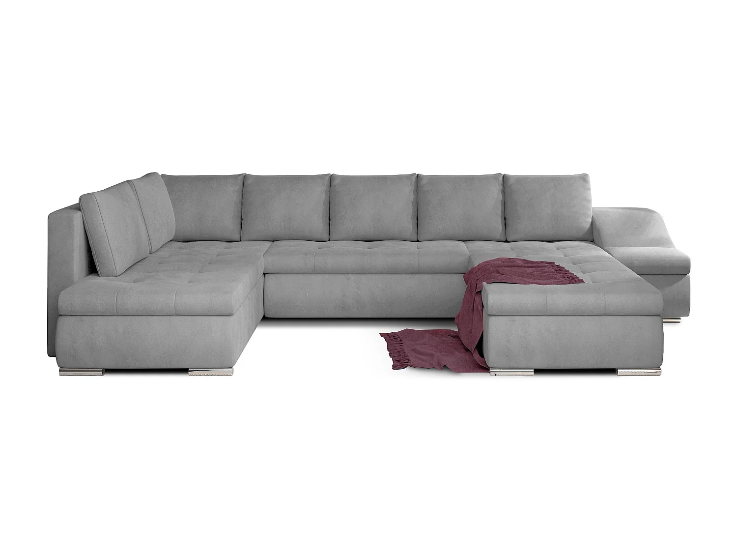 Canapé panoramique convertible velours gris clair Jonaz 340cm-Méridienne A gauche
