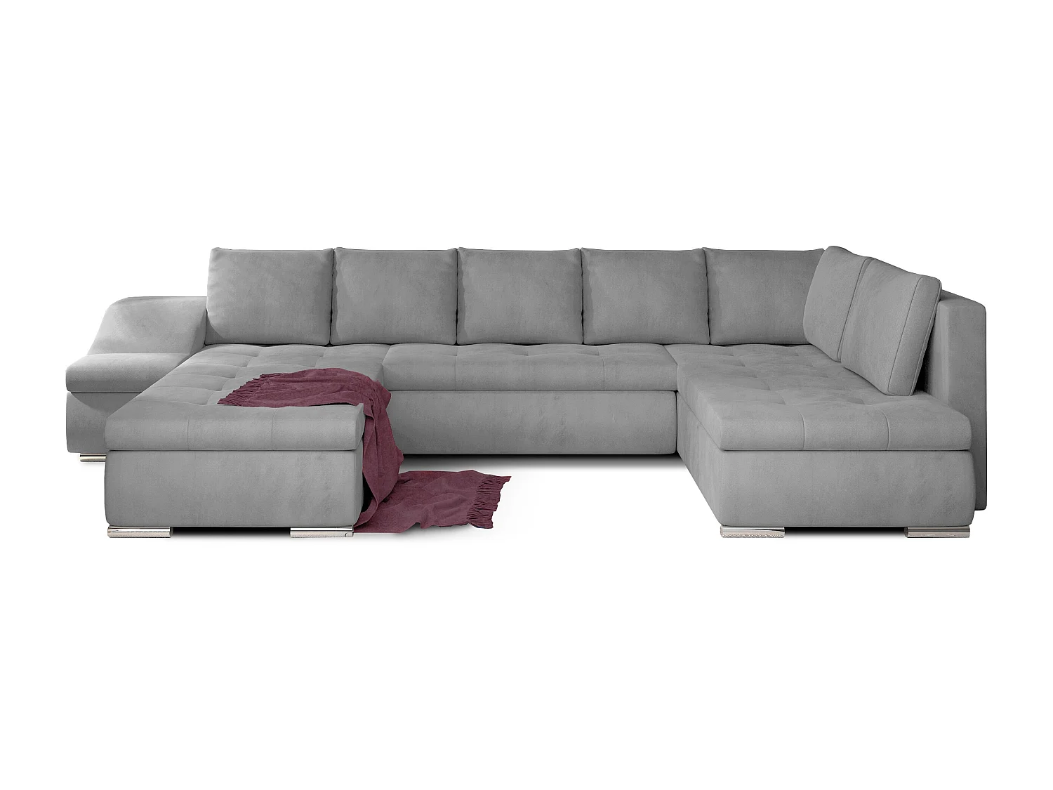 Canapé panoramique convertible velours gris clair Jonaz 340cm-Méridienne A gauche