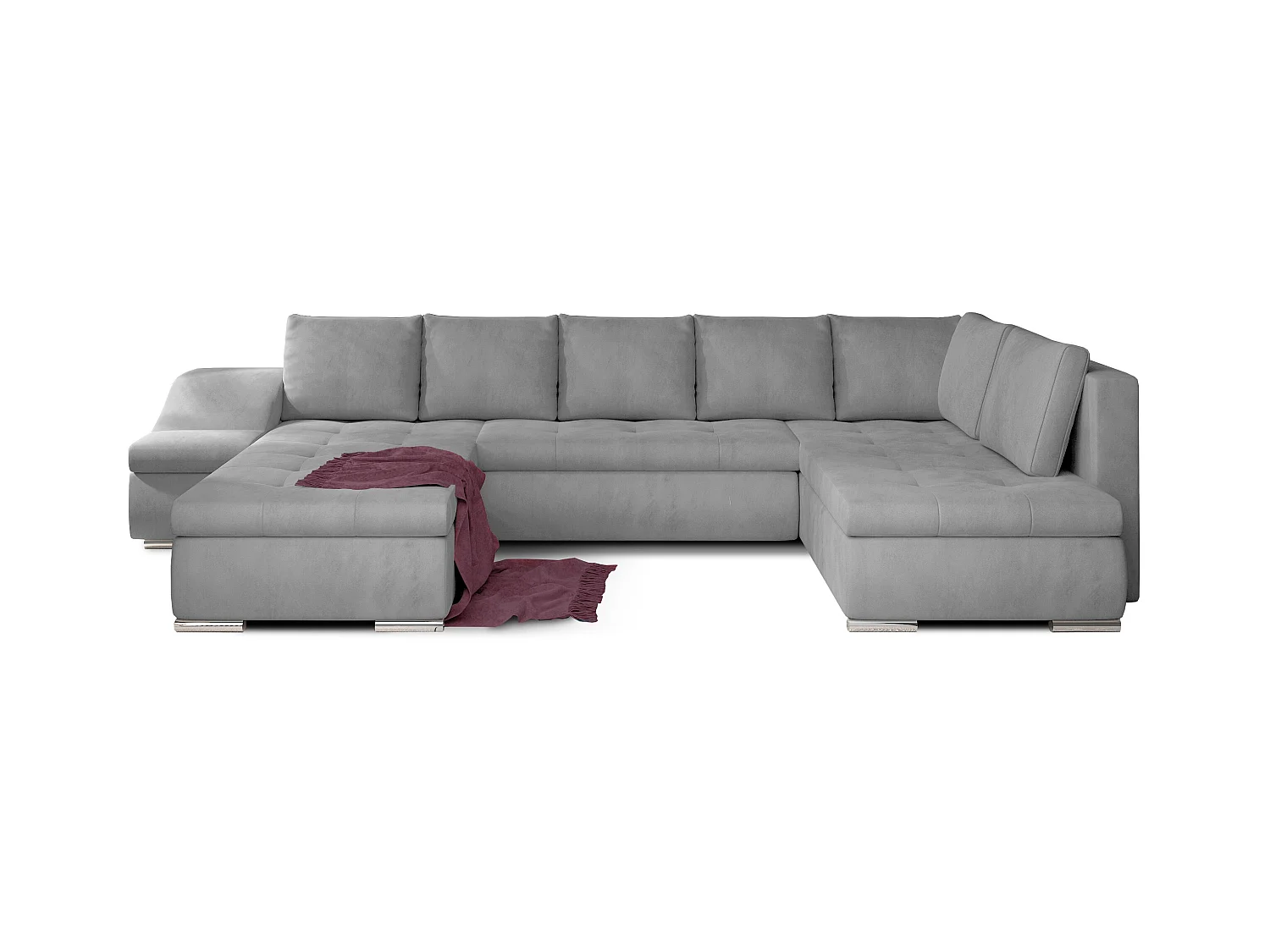 Canapé panoramique convertible velours gris clair Jonaz 340cm-Méridienne A gauche